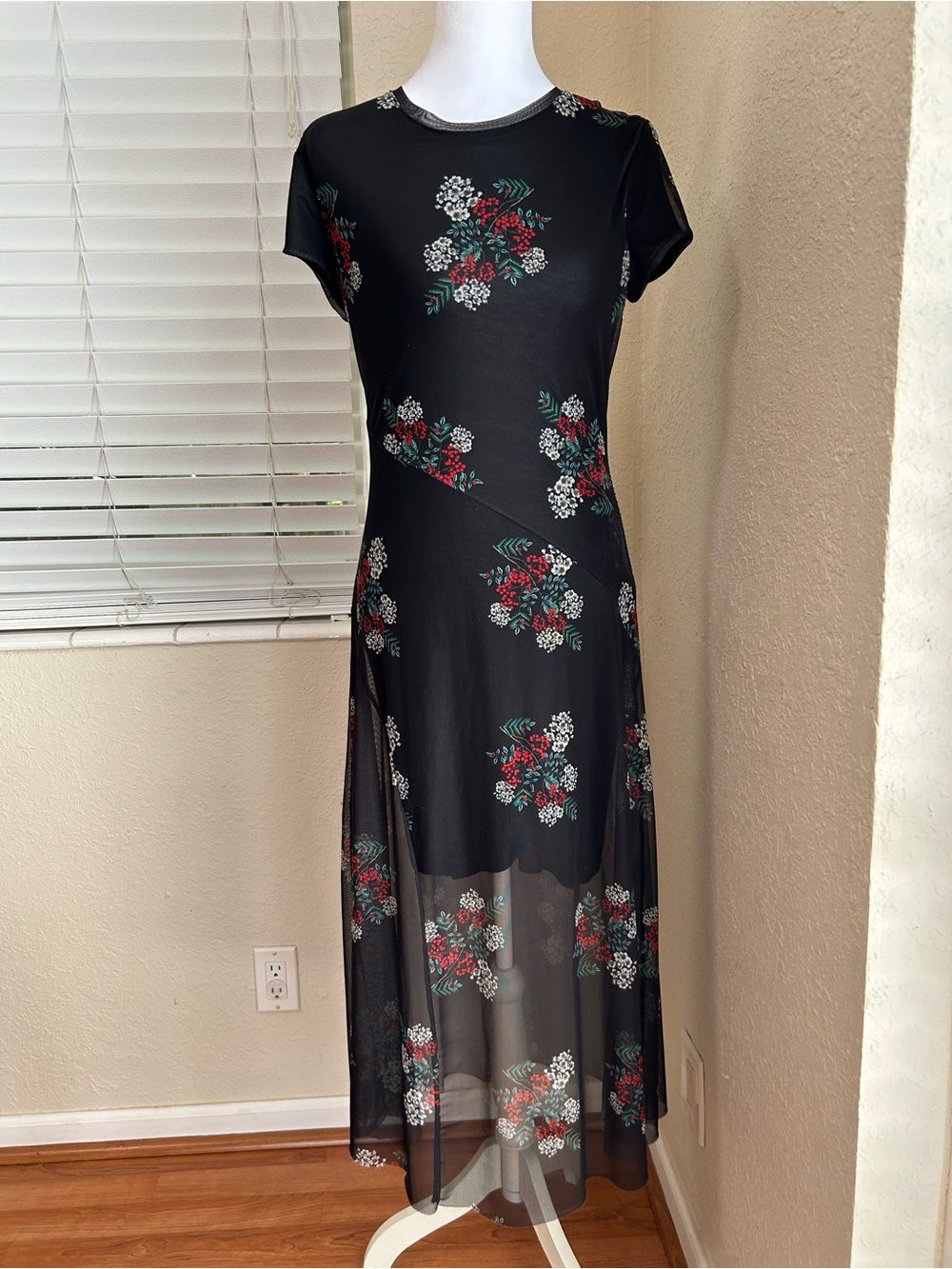 Desigual Black Maxi Dress with Red & White Floral Print
